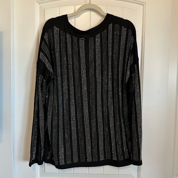 Embellished beaded sparkly silver black long sleeve dressy top, size XL - Picture 6 of 10